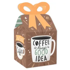 Big Dot of Happiness But First, Coffee - Square Favor Gift Boxes - Cafe Themed Party Bow Boxes - Set of 12