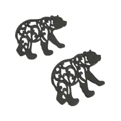 Set of 2 Black Enamel Cast Iron Bear Kitchen Trivets Lodge Decor