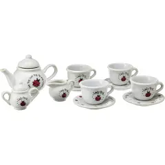 Ladybug Tea Set, Service for Four, 13 Piece Porcelain Play Set
