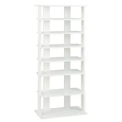 7-Tier Dual 14 Pair Shoe Rack Free Standing Concise Shelves Storage White