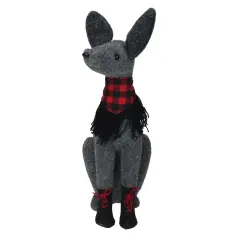 Northlight Sitting Dog with Plaid Collar Christmas Decoration - 14.5&rdquo; - Gray and Red