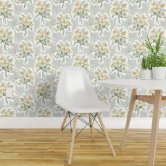 Pre-Pasted Wallpaper 2FT Wide Neutral Floral Modern Botanical Traditional Grandmillenial Soft Gold Flowers Custom Pre-pasted Wallpaper by Spoonflower