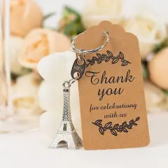 10 pcs Eiffel Tower 4" Plastic Keychains with Thank You Tags Silver