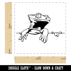 Crested Gecko on Ledge Lizard Self-Inking Rubber Stamp Ink Stamper Lime Green