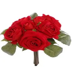 12" Red Velvet Rose Bouquet - 12-Pack, 7 Silk Flowers with Lifelike Foliage, Elegant Floral D&eacute;cor, Perfect for Events & Home - Ideal for All Seasons, Floral Home by Artificial Flowers