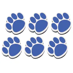 Magnetic Whiteboard Eraser, Blue Paw, Pack of 6
