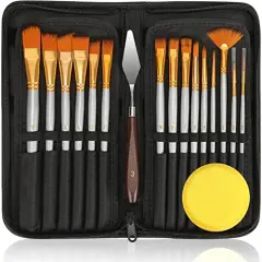 18 Pack Oil Paint Brushes Sets Professional Artist Acrylic Brush Kits for Canvas Painting Ceramic - 15 Sizes Brush 1 Standing Organizer 1 Mixing Knife 1 Watercolor Sponge Gray