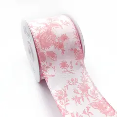 Designer&rsquo;s Shop Rose Floral wired edge ribbon, 2.5&rdquo; x 10 yard, Holiday and Wedding Ribbons Pink