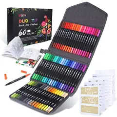 Duo Tip Brush Coloring Pens,60 Colors Art Markers,Fine & Brush Tip Pen for Adults Coloring Book Journals Planner Writing Drawing Note Taking, Include Brush Lettering Calligraphy