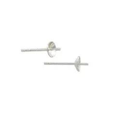 JewelrySupply Sterling Silver Pearl Posts with 4mm Cup (1 Pair of Sterling Silver Pearl Post Earrings)