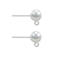 JewelrySupply Sterling Silver 5.6mm Ball Post Earrings with Open Ring (1 Pair of Sterling Silver Earrings)