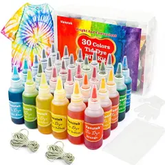 30 Colors Tie Dye Kit, Tie Dye Shirt Fabric Dye for Women, Kids, Men, with Rubber Bands, Gloves, Plastic Film and Table Covers for Family Friends Groups Party Supplies