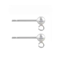 JewelrySupply Sterling Silver 3mm Ball Post Earrings with Open Ring (1 Pair of Sterling Silver Earrings)