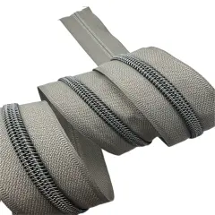 Grey Tape with Gun Metal Teeth Zipper Tape