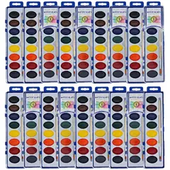 Bulk 18 Packs of Watercolor Paint with Wood Brushes 8 Washable Colors for Kids, Families, Classrooms, Parties, All Ages