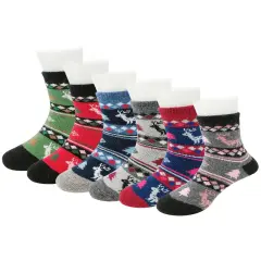 Wrapables Children's Thick Winter Warm Wool Socks (Set of 6), Christmas Reindeer / Large