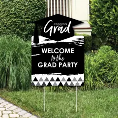 Big Dot of Happiness Black and White Graduation Party Decorations - Grad Party Welcome Yard Sign