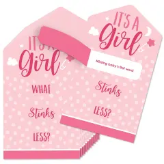 Big Dot of Happiness Baby Girl - Pink Baby Shower Game Pickle Cards - Conversation Starters Pull Tabs - Set of 12