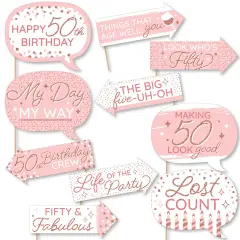 Big Dot of Happiness Funny 50th Pink Rose Gold Birthday - Happy Birthday Party Photo Booth Props Kit - 10 Piece
