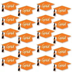 Big Dot of Happiness Orange Graduation Hat Decorations - DIY Large Party Essentials - 20 Count
