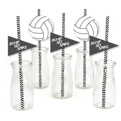 Big Dot of Happiness Bump, Set, Spike - Volleyball Paper Straw Decor - Baby Shower or Birthday Party Striped Decorative Straws - Set of 24
