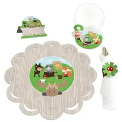 Big Dot of Happiness Woodland Creatures - Baby Shower or Birthday Party Paper Charger and Table Decorations - Chargerific Kit - Place Setting for 8