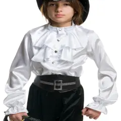 Child Boys White Premium Kids 2-Tier Ruffle Satin Pirate Shirt