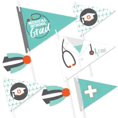 Big Dot of Happiness Medical School Grad - Triangle Doctor Graduation Party Photo Props - Pennant Flag Centerpieces - Set of 20