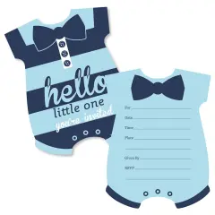 Big Dot of Happiness Hello Little One - Blue and Navy - Shaped Fill-in Invitations - Boy Baby Shower Invitation Cards with Envelopes - Set of 12