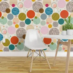 Pre-Pasted Wallpaper 2FT Wide Mid Century Modern Atomic Age Retro Space Galaxy Sci Fi Outer Planets Custom Pre-pasted Wallpaper by Spoonflower