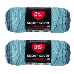 Red Heart Super Saver Jumbo Blue Tiful Ombre Yarn - 2 Pack of 283g/10oz - Acrylic - 4 Medium (Worsted) - 482 Yards - Knitting/Crochet