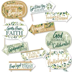 Big Dot of Happiness Funny Baptism Elegant Cross - Religious Party Photo Booth Props Kit - 10 Piece