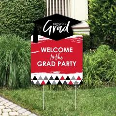 Big Dot of Happiness Red Graduation Party Decorations - Grad Party Welcome Yard Sign