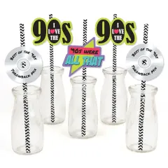 Big Dot of Happiness 90's Throwback - Paper Straw Decor - 1990s Party Striped Decorative Straws - Set of 24