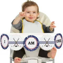 Big Dot of Happiness Shoots and Scores - Hockey 1st Birthday Highchair Decor - I Am One - First Birthday High Chair Banner