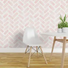 Peel & Stick Wallpaper 2FT Wide Blush Pink Chevron Baby Girl Nursery Hand Painted Jumbo Scale Feminine Custom Removable Wallpaper by Spoonflower