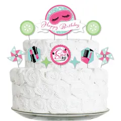 Big Dot of Happiness Spa Day - Birthday Party Cake Decorating Kit - Happy Birthday Cake Topper Set - 11 Pieces