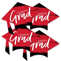 Big Dot of Happiness Red Graduation - Grad Cap Decorations DIY Party Essentials - Set of 20