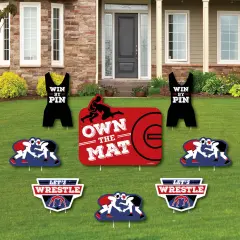 Big Dot of Happiness Own the Mat - Wrestling - Yard Sign and Outdoor Lawn Decorations - Birthday Party or Wrestler Party Yard Signs - Set of 8