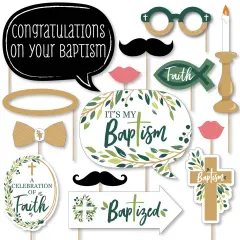 Big Dot of Happiness Baptism Elegant Cross - Religious Party Photo Booth Props Kit - 20 Count