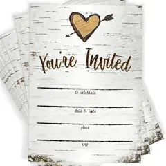Printed Party Fill-in Invitations and Envelopes, Rustic Birch, Set of 25