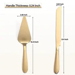 Cake Cutting Set for Wedding, Elegant Knife and Server with Thickened Stainless Steel Rounded Edges, Cutter Pie Spatula Birthday Anniversary Christmas Gift of 2, Gold