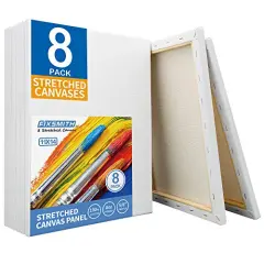 8 Pack Stretched White Blank Canvas - 11x14 Inch,Primed,100% Cotton,5/8 Inch Profile of Super Value Pack for Acrylics,Oils & Other Painting Media