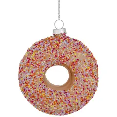 Northlight 4.75" Pink Frosted Doughnut Glass Christmas Ornament