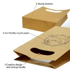 Brown Craft Paper Bag with handled Craft Treat Bags 8.5 * 5.5 * 2.5 Inch for Wedding Party Business (50pcs