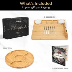 Charcuterie Boards Gift Set: Large Charcuterie Board Set, Bamboo Cheese Board Set - Unique Mothers Day Gifts for Mom - House Warming Gifts New Home, Wedding Gifts for Couple, Bridal Shower Gift