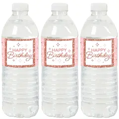 Big Dot of Happiness Pink Rose Gold Birthday - Happy Birthday Party Water Bottle Sticker Labels - Set of 20