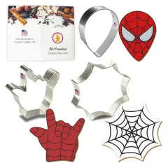 CookieCutter.com Super Hero Cookie Cutter 3 Pc Set, 4 - 4.5 in, Spider Web Tin Plate Steel, USA