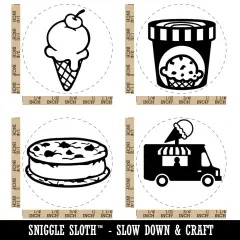 Ice Cream Truck Desserts Pint Cookie Sandwich Cone Rubber Stamp Set for Stamping Crafting Planners