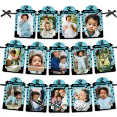 Big Dot of Happiness Two Cool - Boy - DIY Blue 2nd Birthday Party Decor - Picture Display - Photo Banner